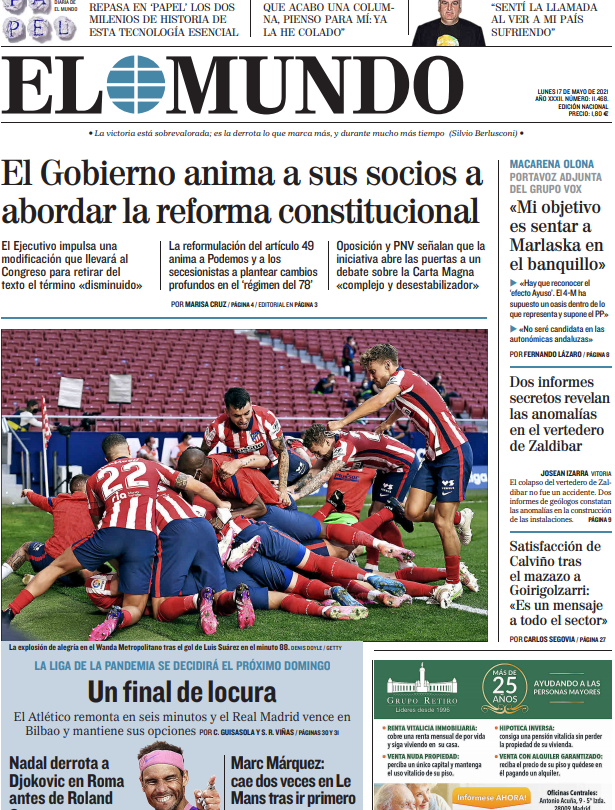 Portada Lunes 17 de Mayo de 2021 |