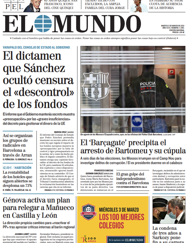 Portada Martes 2 de Marzo de 2021 |