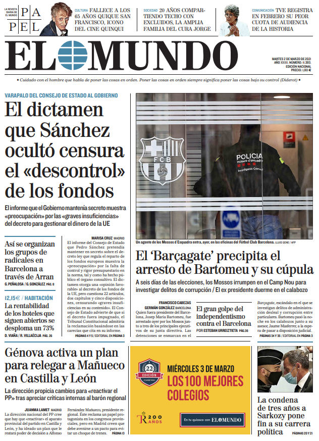 Portada Martes 2 de Marzo de 2021