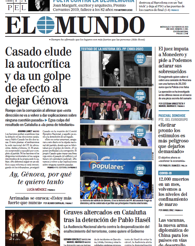 Portada Miércoles 17 de Febrero de 2021 |
