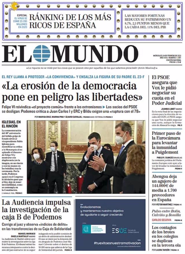 Portada Miércoles 24 de Febrero de 2021