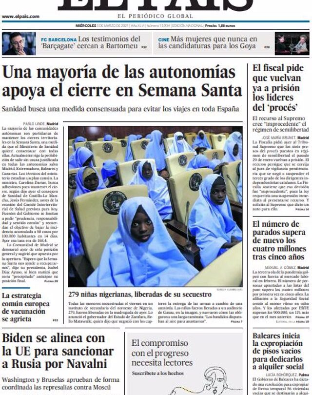 Portada Miércoles 3 de Marzo de 2021 |