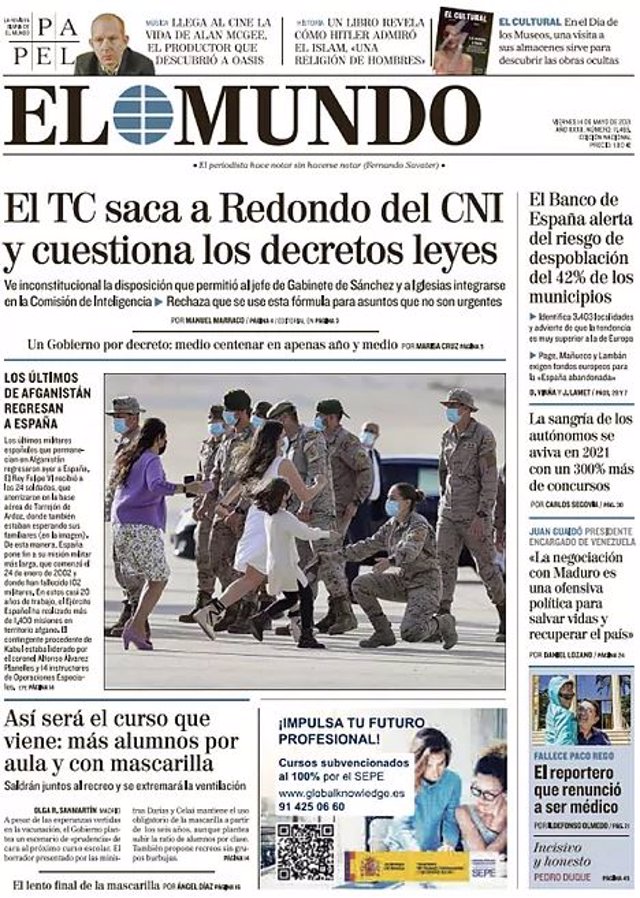 Portada Viernes 14 de Mayo de 2021