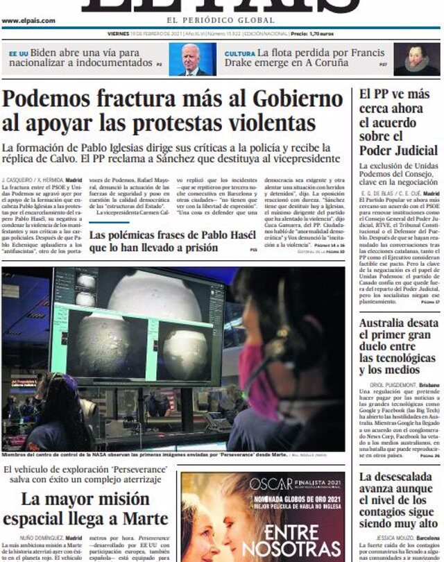 Portada Viernes 19 de Febrero de 2021 |