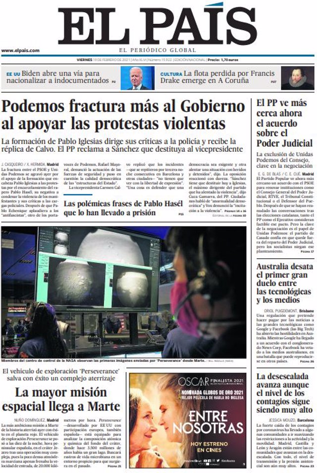 Portada Viernes 19 de Febrero de 2021