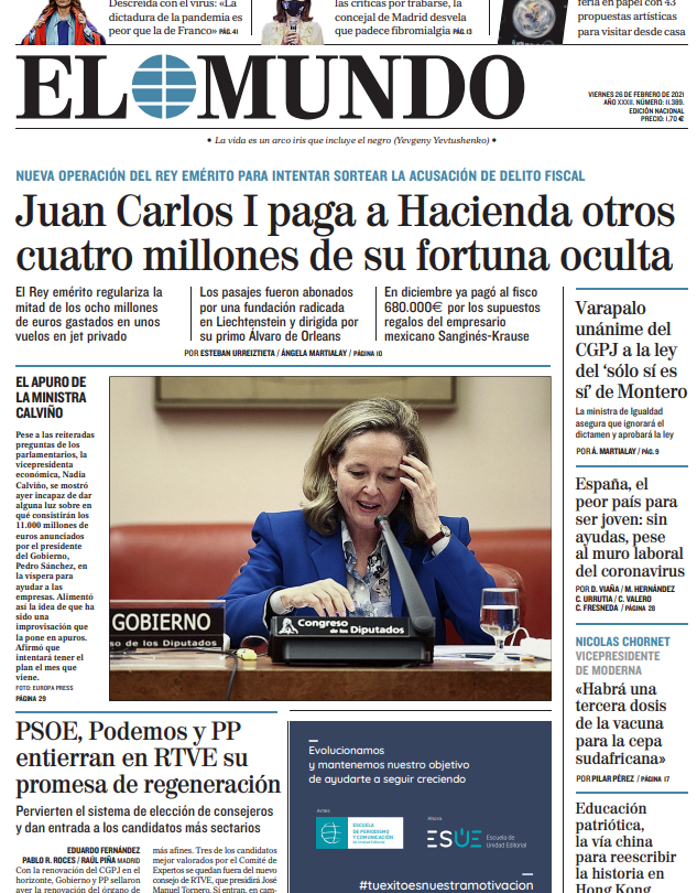Portada Viernes 26 de Febrero de 2021 |