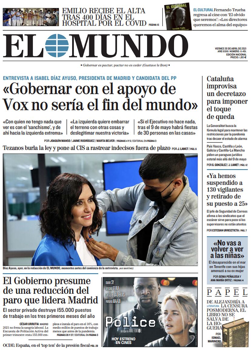 Portada viernes 30 de abril de 2021