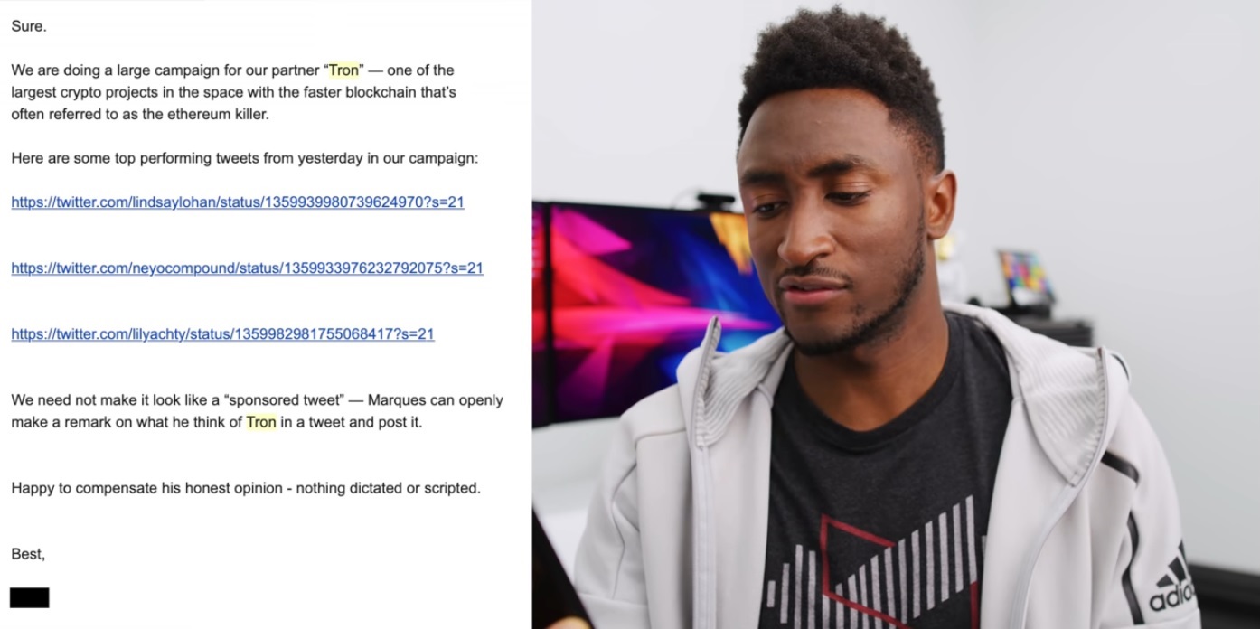 Youtuber MKBHD denuncia campaña “poco seria” para promover Tron, Justin Sun niega haber participado