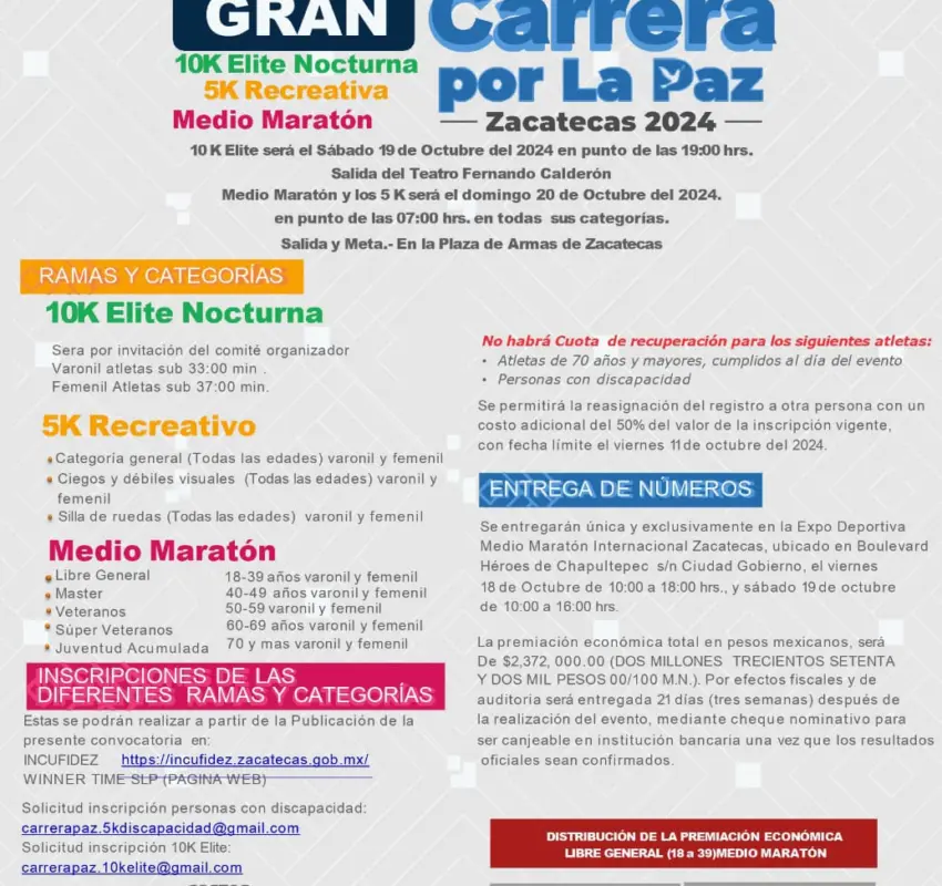Convoca GN a participar en la Gran Carrera por la Paz Zacatecas 2024