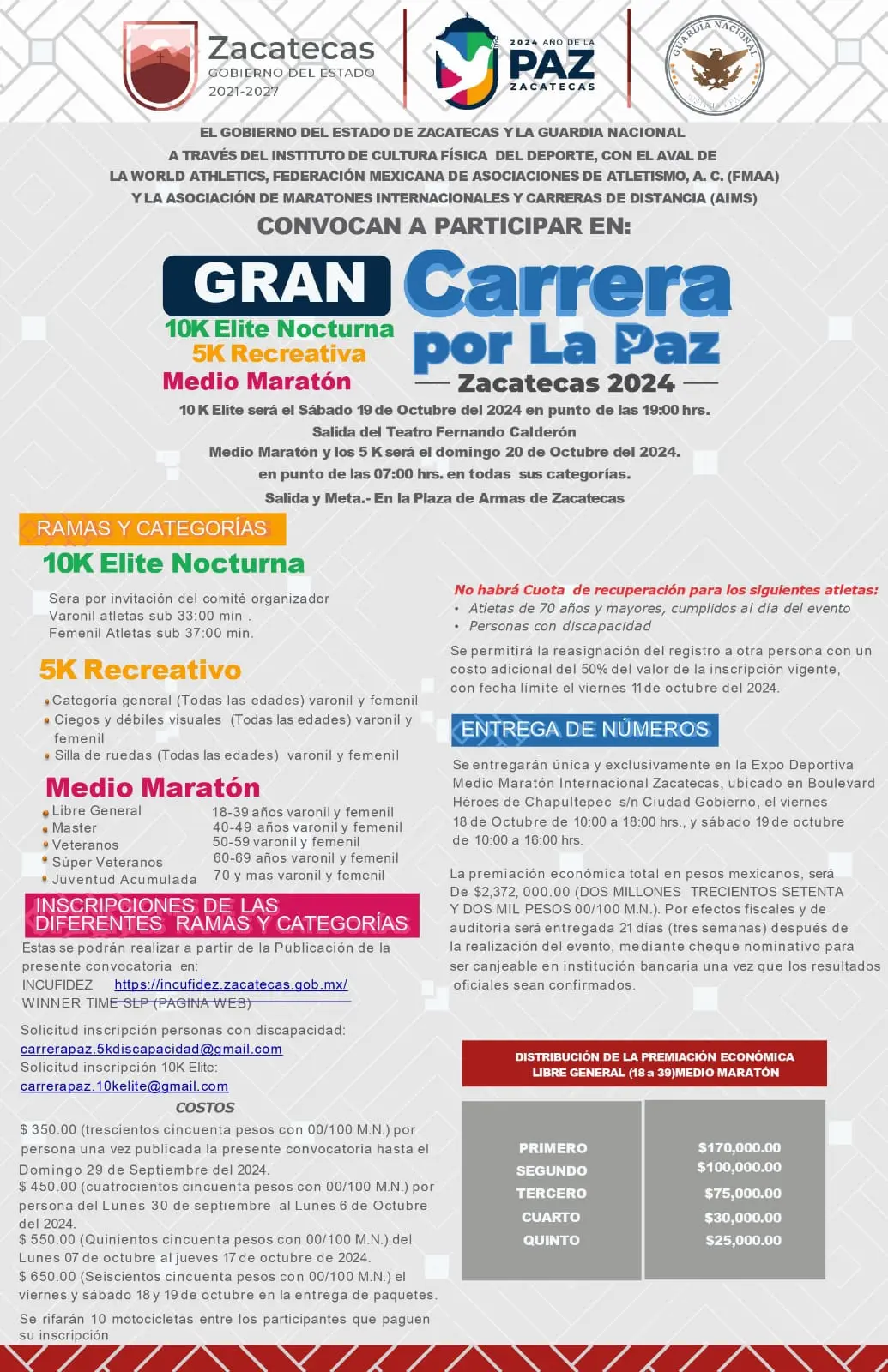 Convoca GN a participar en la Gran Carrera por la Paz Zacatecas 2024 |