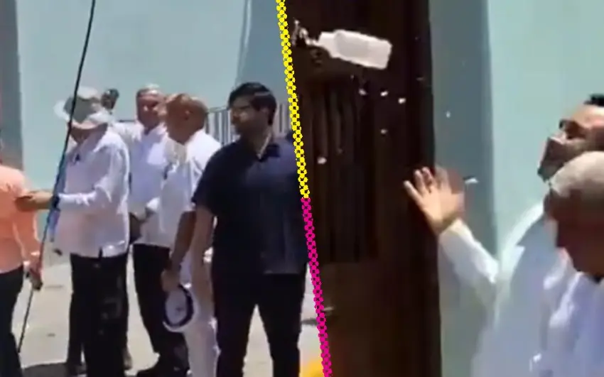 Lanzan botellazo de agua a AMLO durante gira por Veracruz