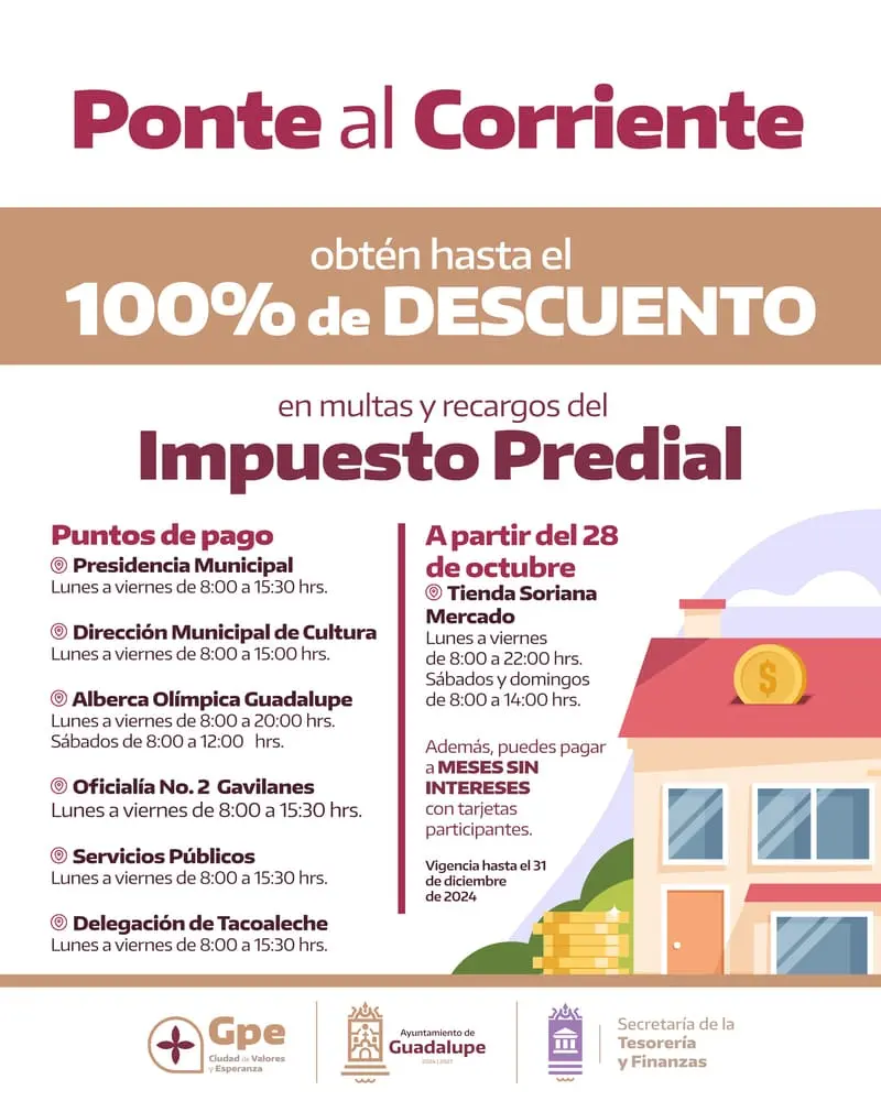 Guadalupe Estos son los descuentos en multas y recargos en el impuesto predial |