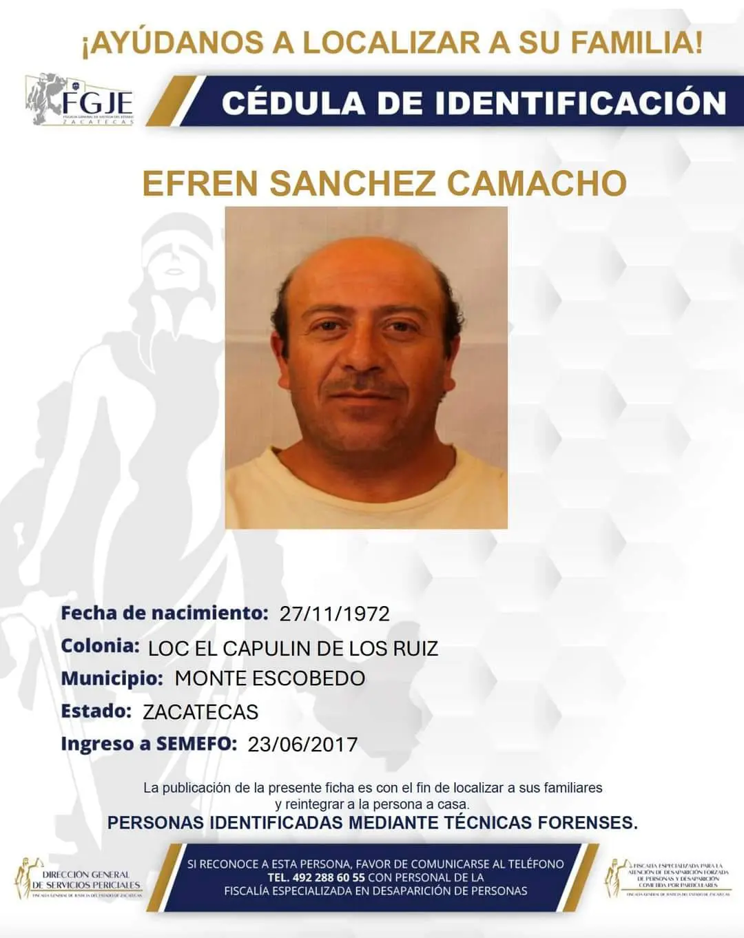 FGJEZ lanza llamado para identificar a personas fallecidas no reconocidas |