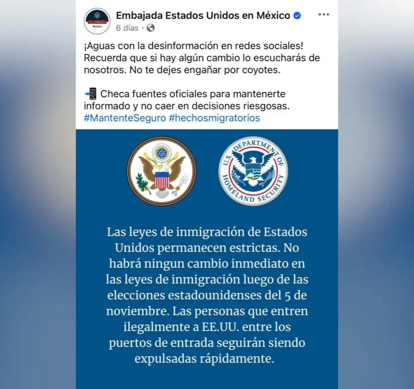 Embajada de EU en México alerta sobre desinformación en redes sociales relacionada con migración