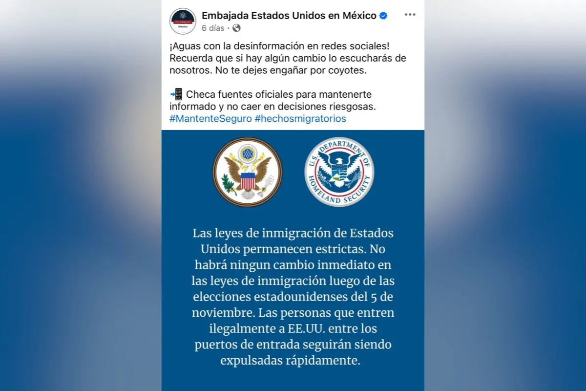Embajada de EU en México alerta sobre desinformación en redes sociales relacionada con migración |
