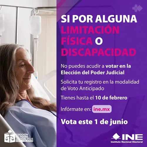 Personas cuidadoras y con discapacidad podrán votar de manera anticipada en la elección judicial