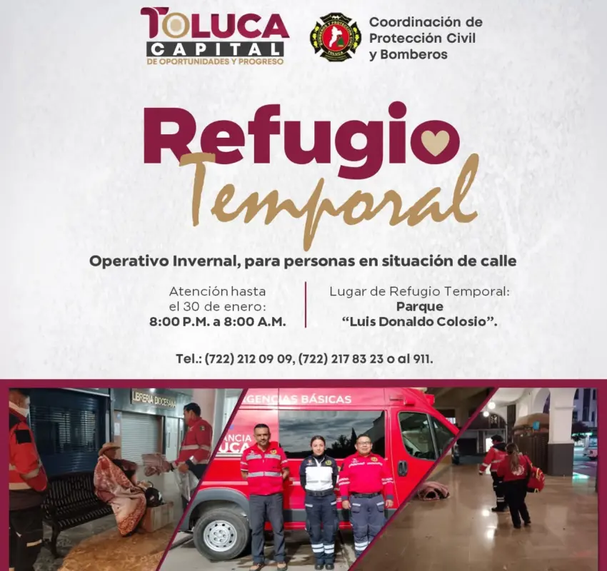 Refugio temporal para proteger a personas vulnerables en invierno en Toluca