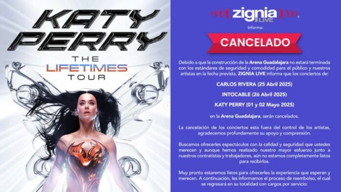 Cancelan conciertos de Katy Perry en Guadalajara