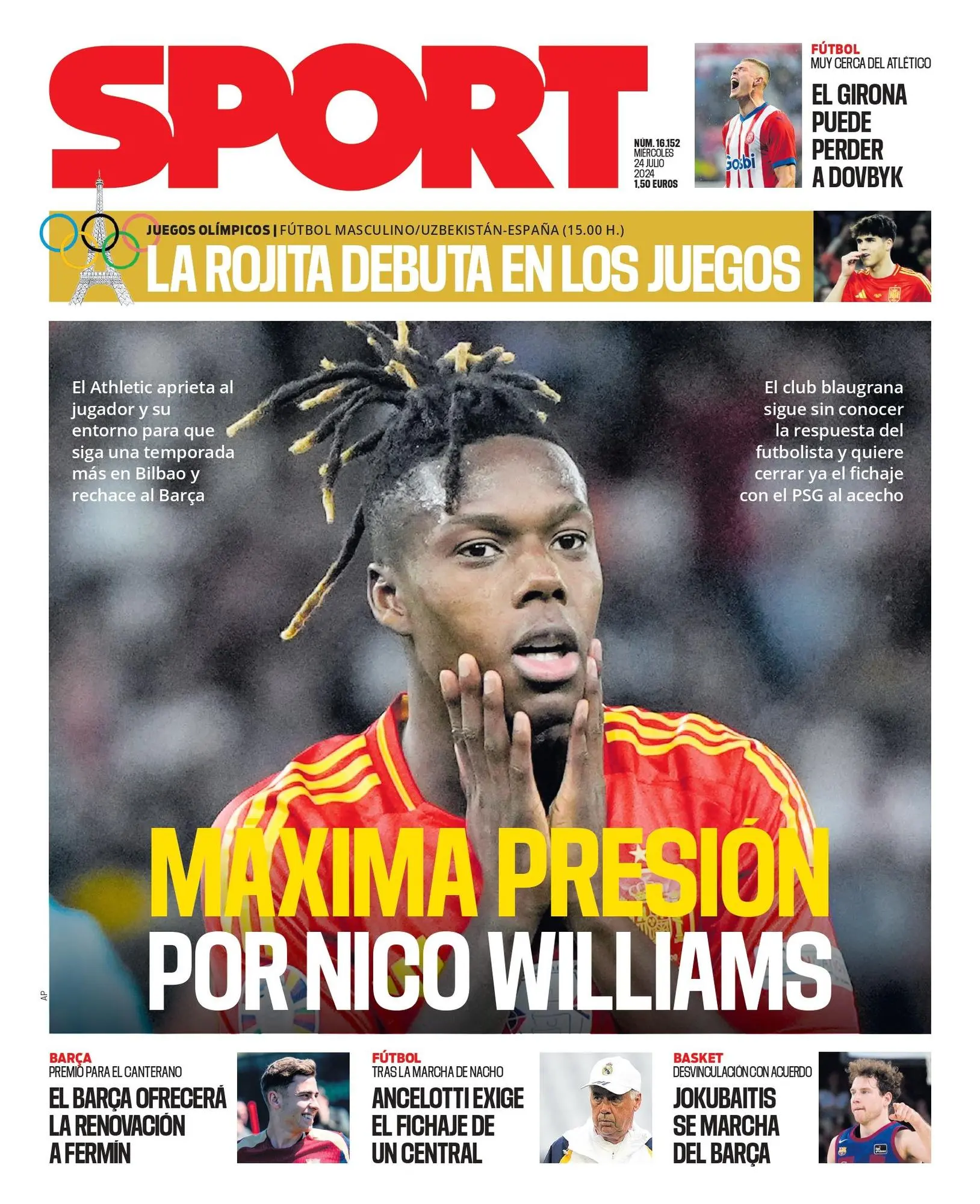 Esta es la portada SPORT de hoy miércoles 24 de julio de 2024