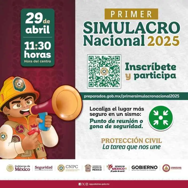 Invitó Protección Civil Edomex a simulacro nacional 2025