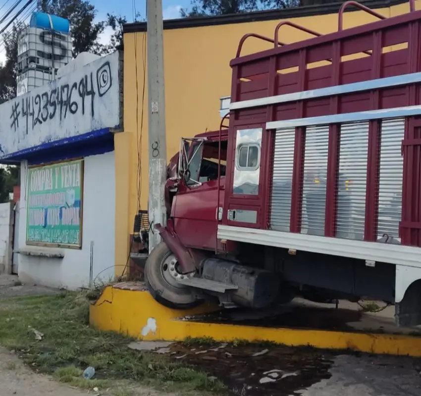 Camión cargado con plantas se estrella contra inmueble en Pedro Escobedo