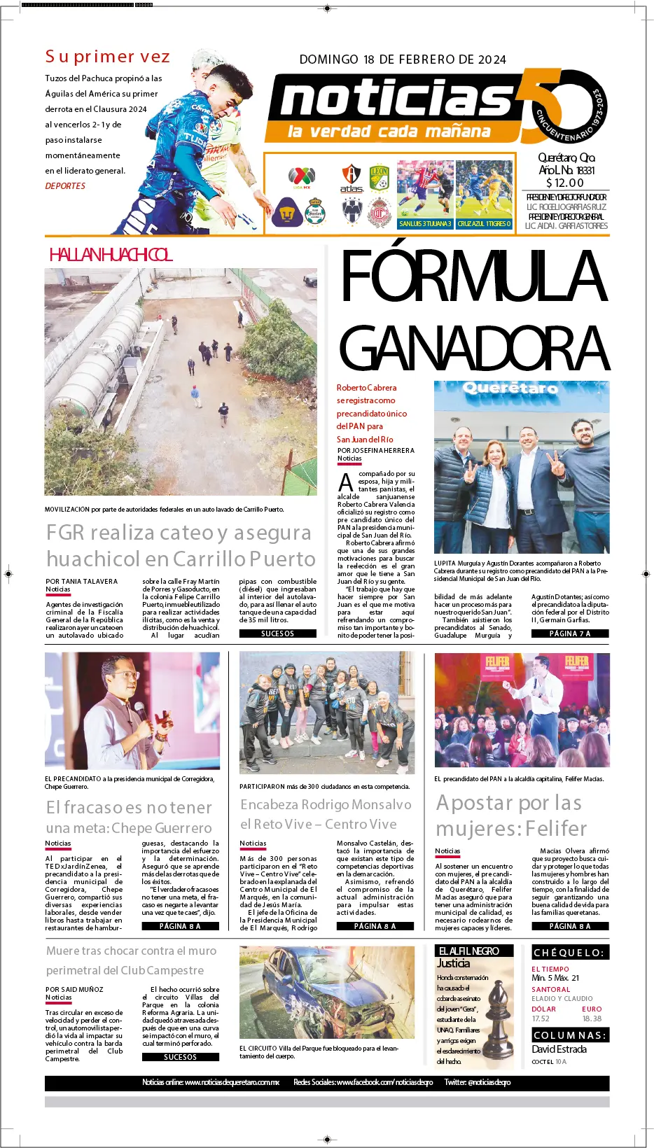 Conoce la portada de hoy   Noticias de Querétaro