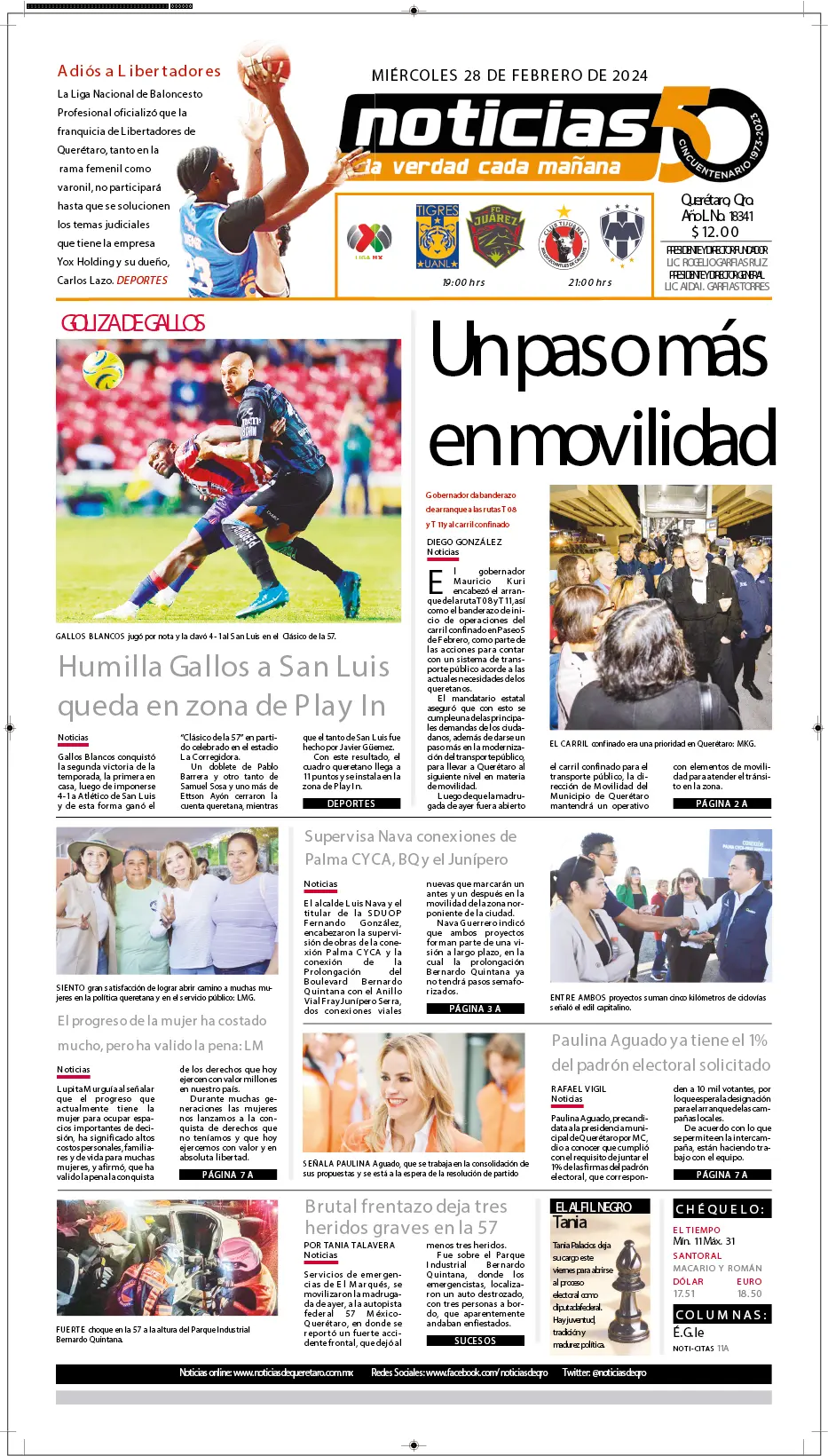 Conoce la portada de hoy   Noticias de Querétaro