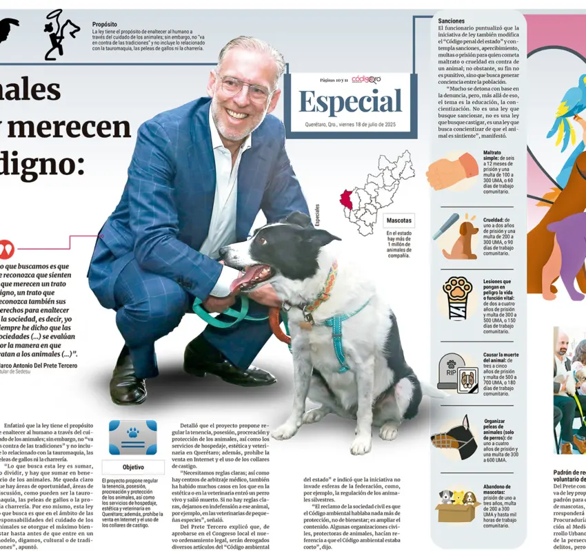 Ley de Bienestar Animal propone el registro de mascotas: Del Prete