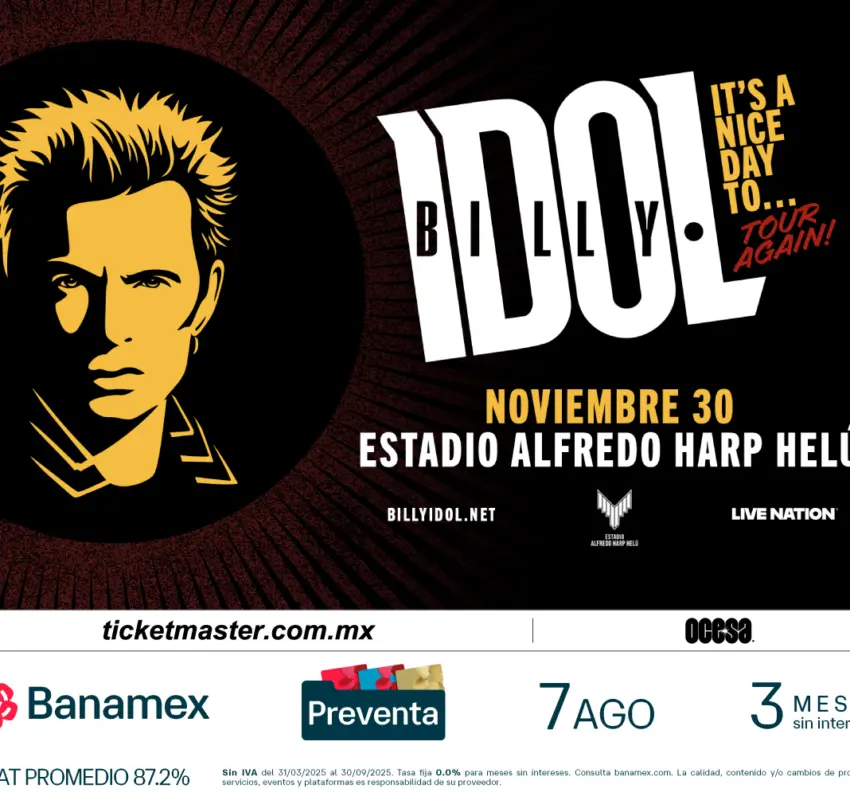 Billy Idol regresa a la CDMX con su gira It’s a Nice Day To…Tour Again!