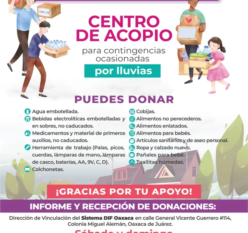 Habilitan centro de acopio en apoyo a afectados por lluvias