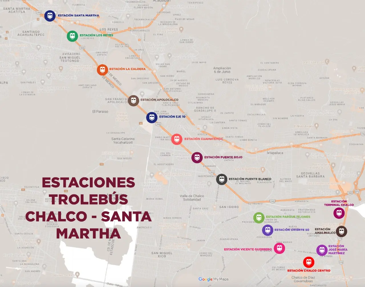 Estas son las estaciones que tendrá el Trolebús Chalco Santa