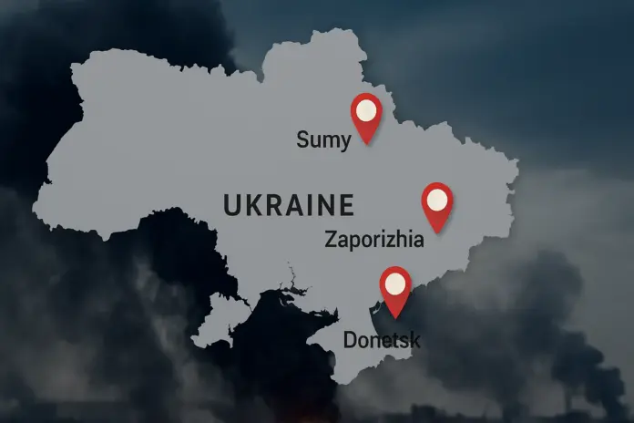 Mapa de Ucrania con zonas afectadas por ataques rusos en 2025