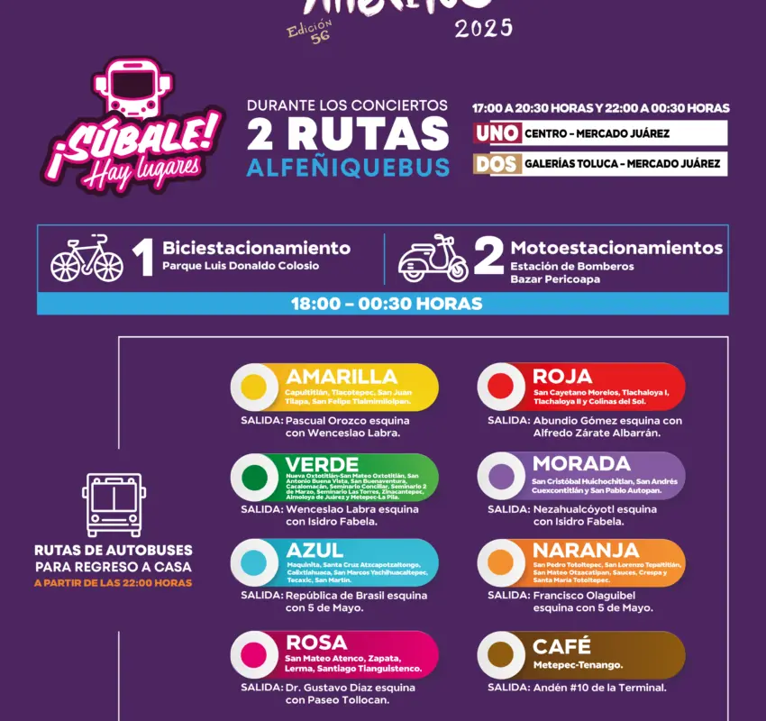 Rutas de transporte para  Feria del Alfeñique en Toluca