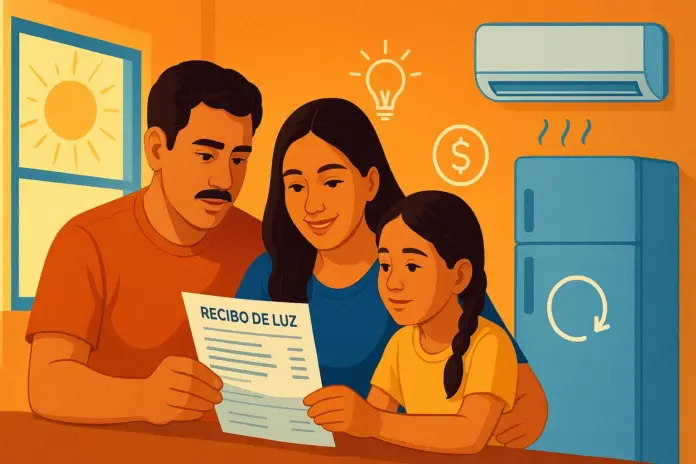 Familia mexicana revisando su recibo de luz tras el fin del subsidio de verano de la CFE en noviembre