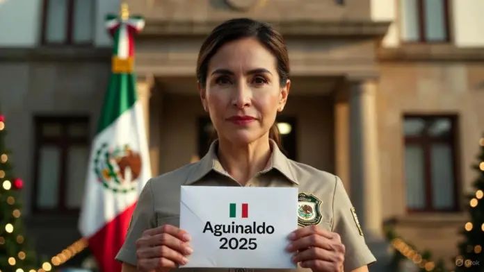 Trabajadora federal mexicana recibe su aguinaldo de 40 días conforme al decreto de Claudia Sheinbaum publicado en noviembre de 2025.