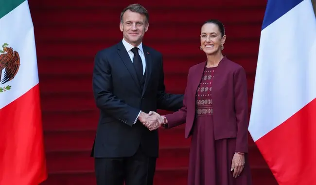 Recibió Sheinbaum a Emmanuel Macron en Palacio Nacional