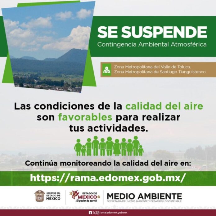 Suspenden Fase I de contingencia ambiental en Valle de Toluca