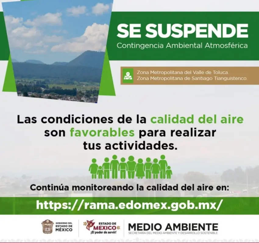 Suspendieron contingencia ambiental Fase I en Valle de Toluca