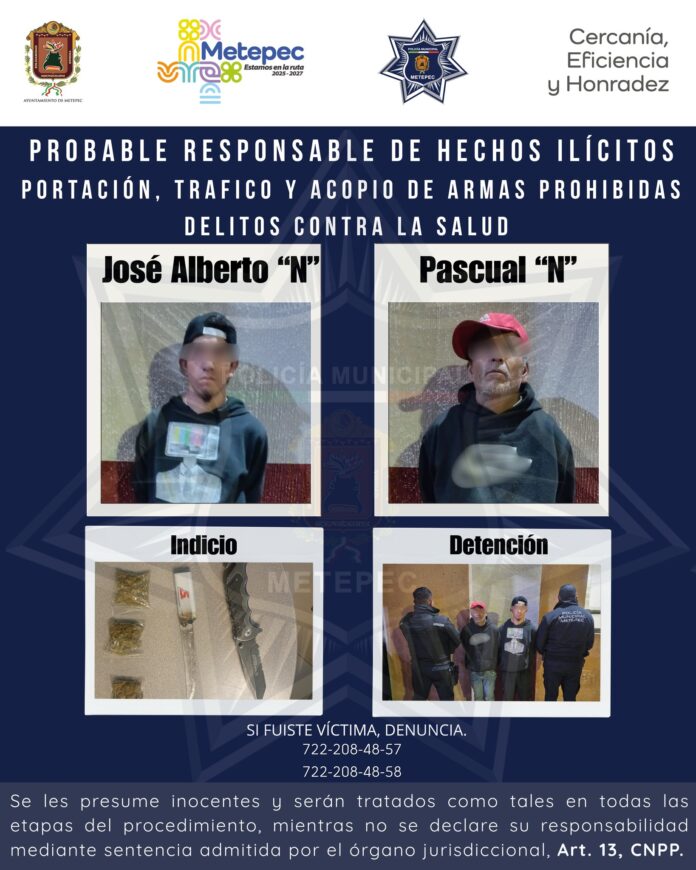 Detuvieron a sujetos con armas y droga en Metepec - Primero Editores