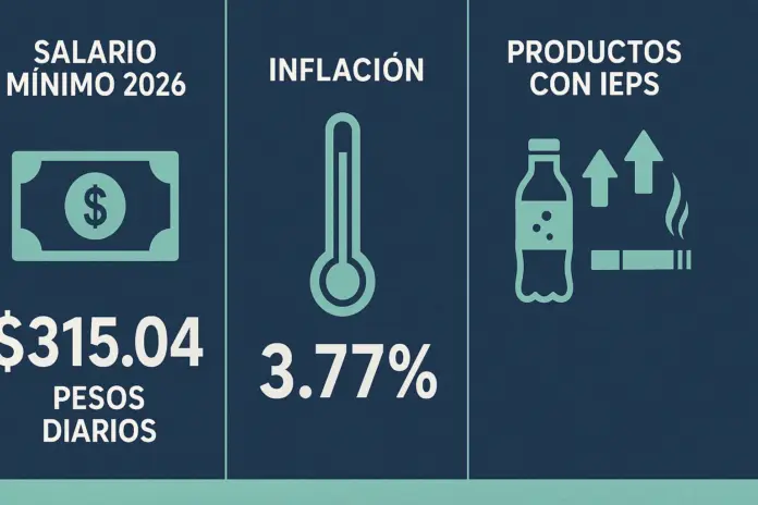 Salario mínimo 2026 en México de 315.04 pesos diarios