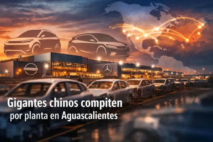 Planta Nissan Aguascalientes en proceso de posible compra por BYD y Geely, mostrando línea de ensamblaje automotriz y contexto de inversión china en México bajo tensión comercial con Estados Unidos.