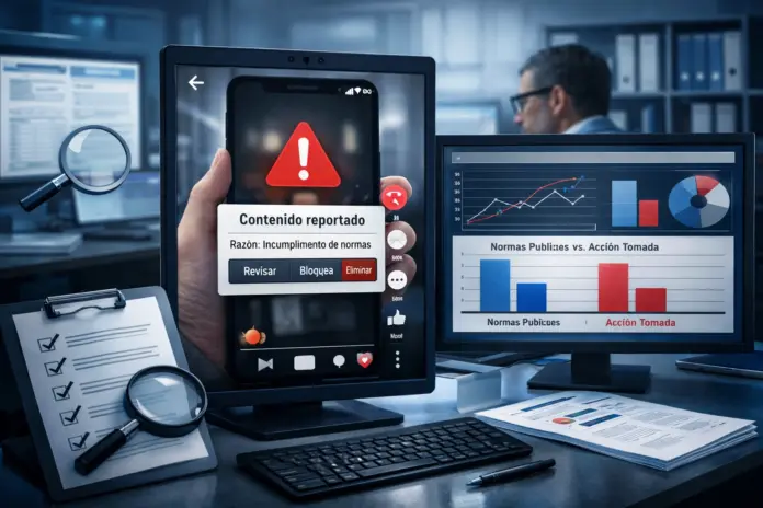 auditing-platform-content-moderation-tiktok-analisis-transparencia-digital.jpg Auditing Platform Content Moderation en análisis de contenido digital en TikTok con proceso de reporte y revisión de normas.