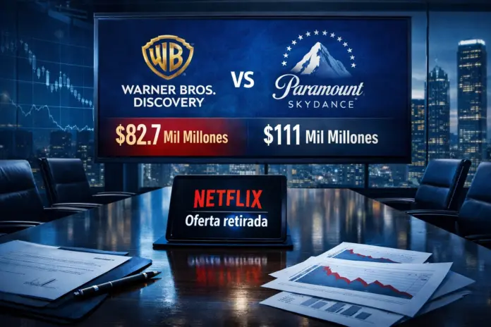 Ejecutivos analizan documentos financieros tras que Netflix retira oferta por Warner Bros. Discovery en medio de competencia con Paramount Skydance por 111 mil millones de dólares.