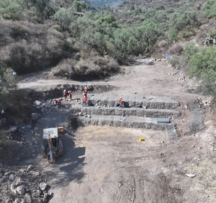 Construyen presa de gavión contra inundaciones en Ecatepec