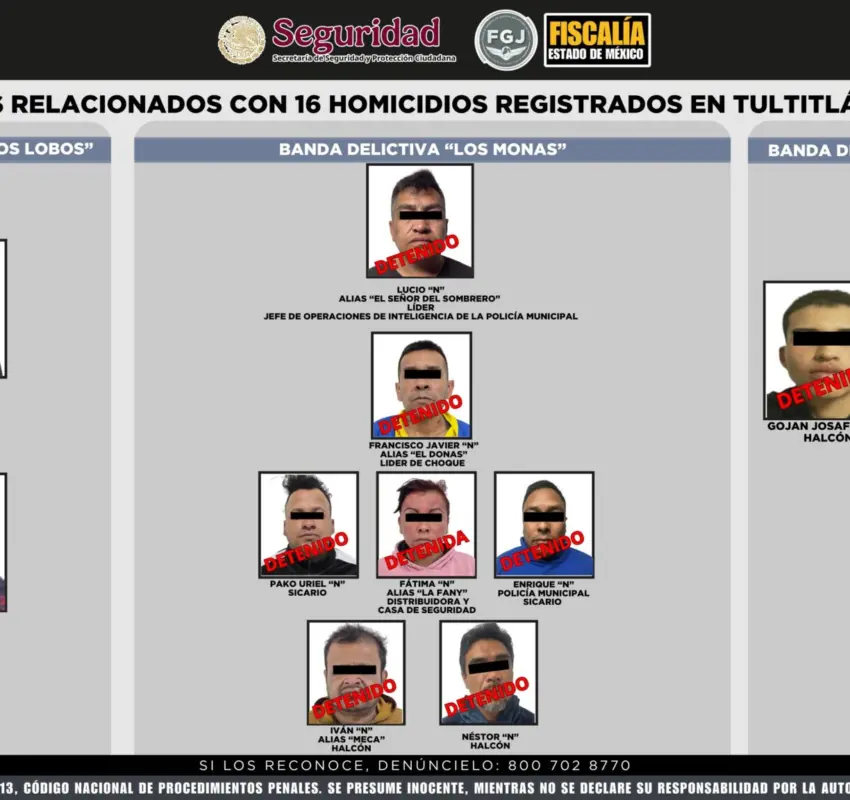 Detuvieron a 11 personas ligadas a 16 homicidios en Edomex
