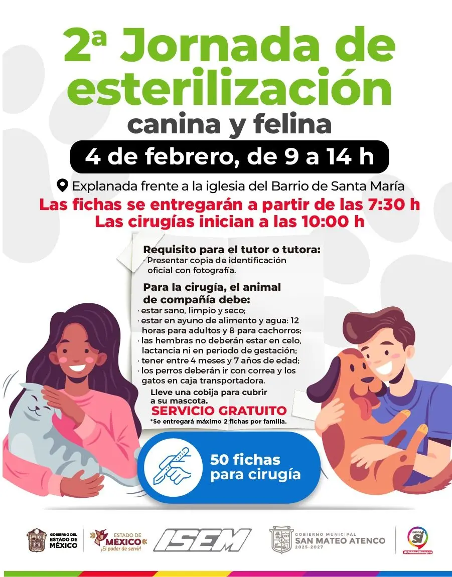 Jornada gratuita de esterilización en San Mateo Atenco   Primero