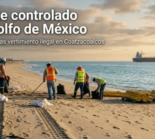 Derrame en el Golfo de México está controlado y playas limpias tras incidente en Coatzacoalcos