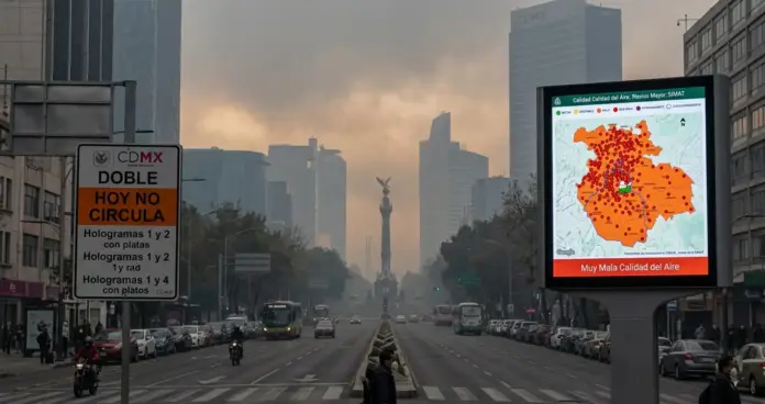 Doble Hoy No Circula en CDMX con vehículos detenidos y señal de restricción ambiental