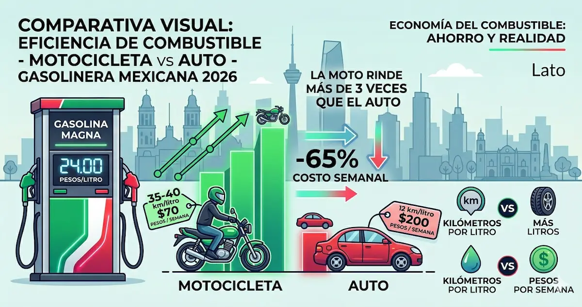 motocicletasmexicogasolina México Ahora Motocicletas México Comparativa ahorro gasolina vs autos 2026
