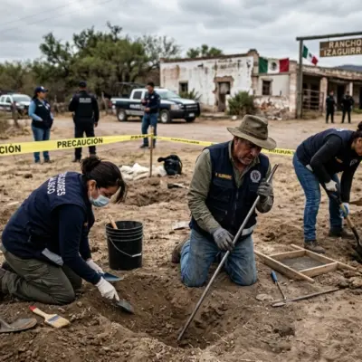 Colectivo Guerreros Buscadores de Jalisco trabajando en fosa clandestina en Rancho Izaguirre Teuchitlán